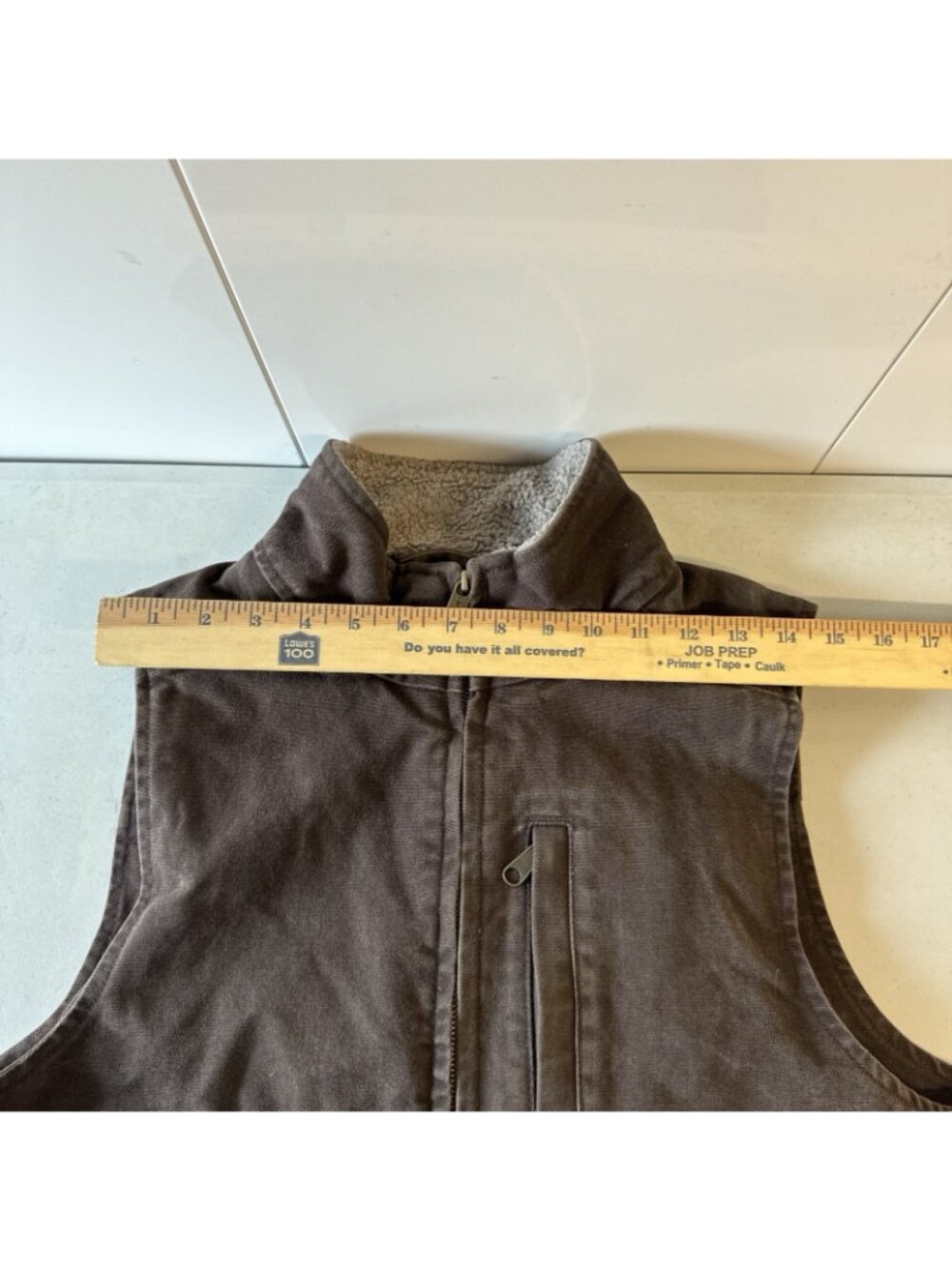 VTG Carhartt Brown Canvas Duck Sherpa Lined Vest Full Zip Size Small - Picture 7 of 9